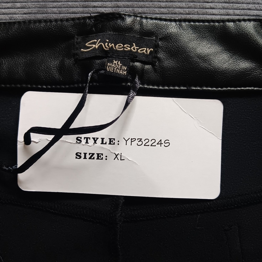 NWT Shinestar Women's Tie Front Black Faux Leather High Waist Pants XL - Picture 4 of 11